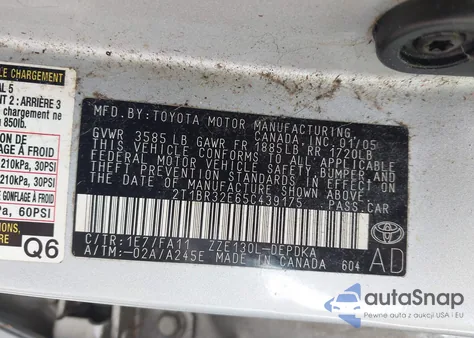 2005 Toyota Corolla Ce from USA, damaged, VIN 2T1BR32E65C439175